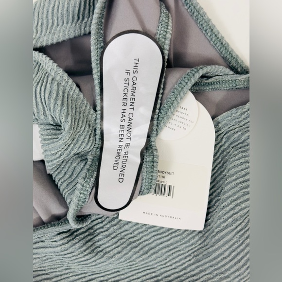 RUMER - Rosa Seafoam Green Ribbed Bandeau Ultra High Legline Swimsuit La… - Picture 5 of 10